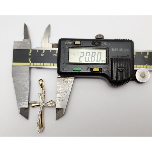 Unique 14K Solid Two Tone Multi Color Gold Religious Diamond Cross Charm Pendant - Picture 12 of 14